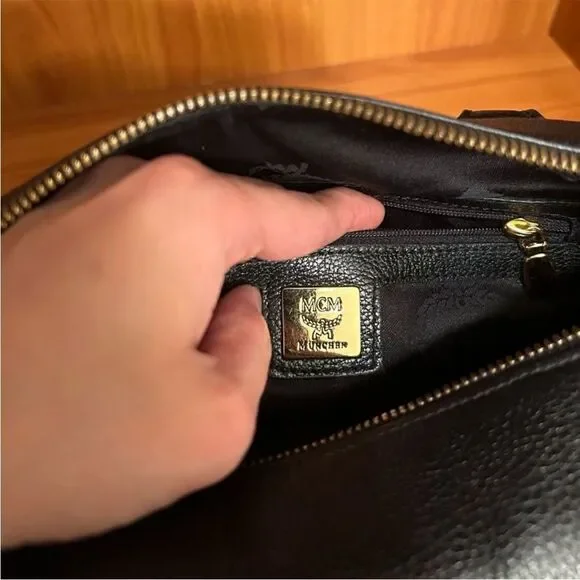 MCM Black Leather Satchel with Gold Details - Picture 7 of 12